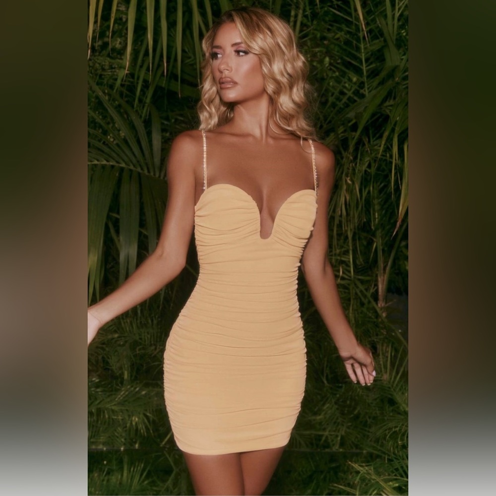 Oh Polly Never Too Late Mini Dress in Beige Size 6 - Picture 3 of 14